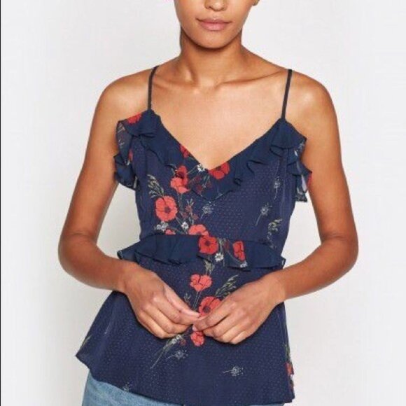 Joie Chiffon Aisling Ruffle Tier Floral Camisole Midnight Blue Poppy print Sz 6 - Picture 8 of 8